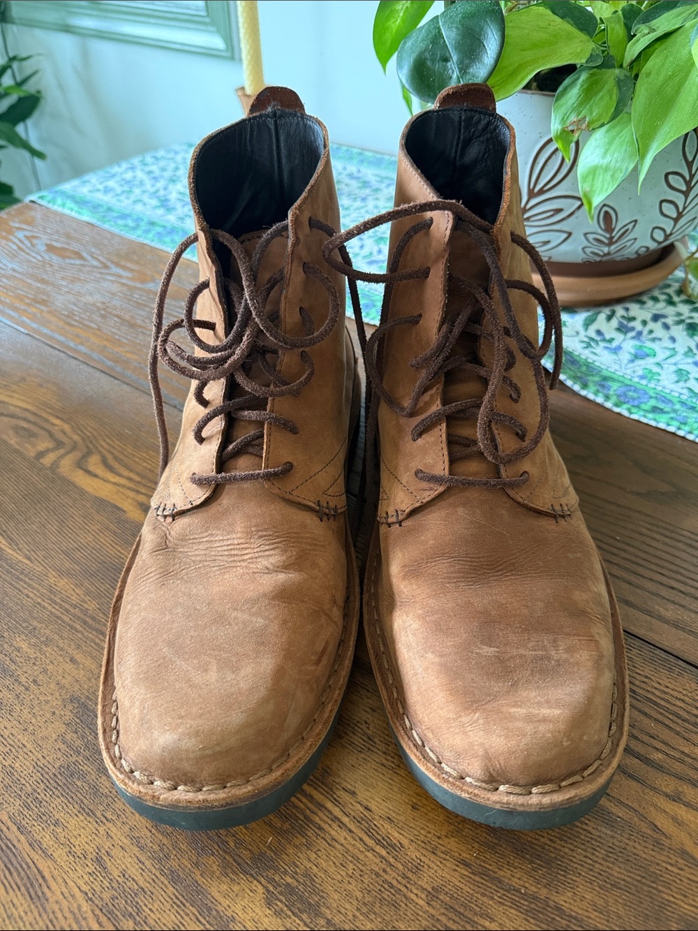 Oliberte- Men's Tan Leather Lace-Up Work Boots